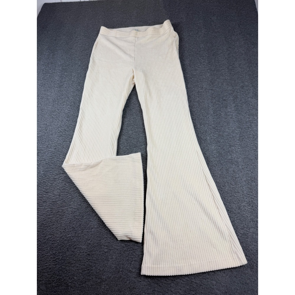Aerie Ribbed Flare Pants Womens Large Cream High Waisted Bell Bottoms